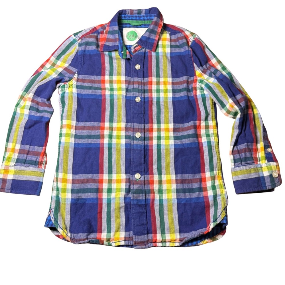 Boden Boys Plaid Button Up Shirt Long‎ Sleeve Colorful Lined Flannel Sz 6-7